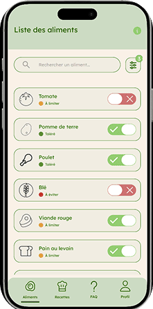 Visuel de la page aliment de l'application